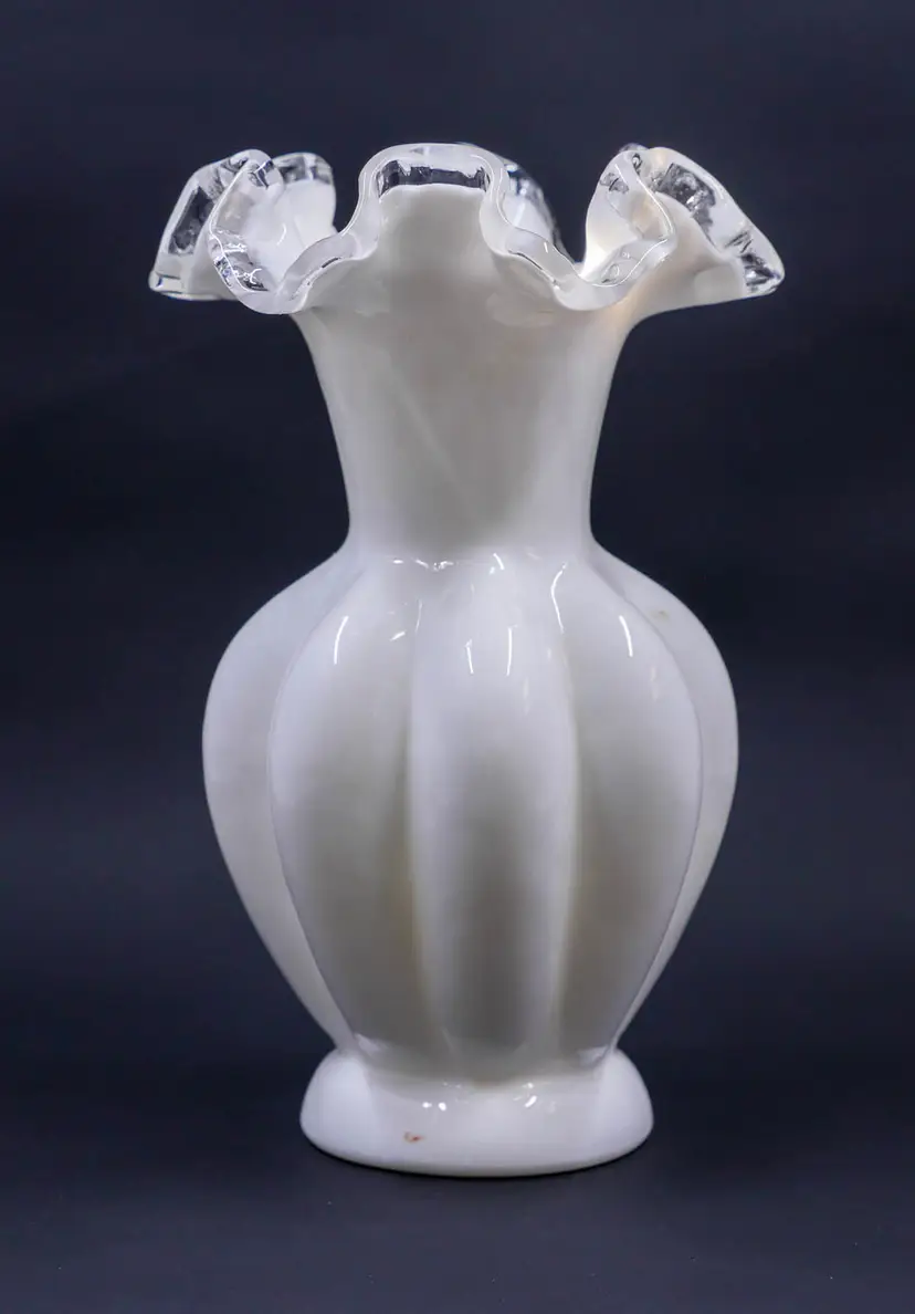 Fenton Silver Crest Milk Glass Melon Vase