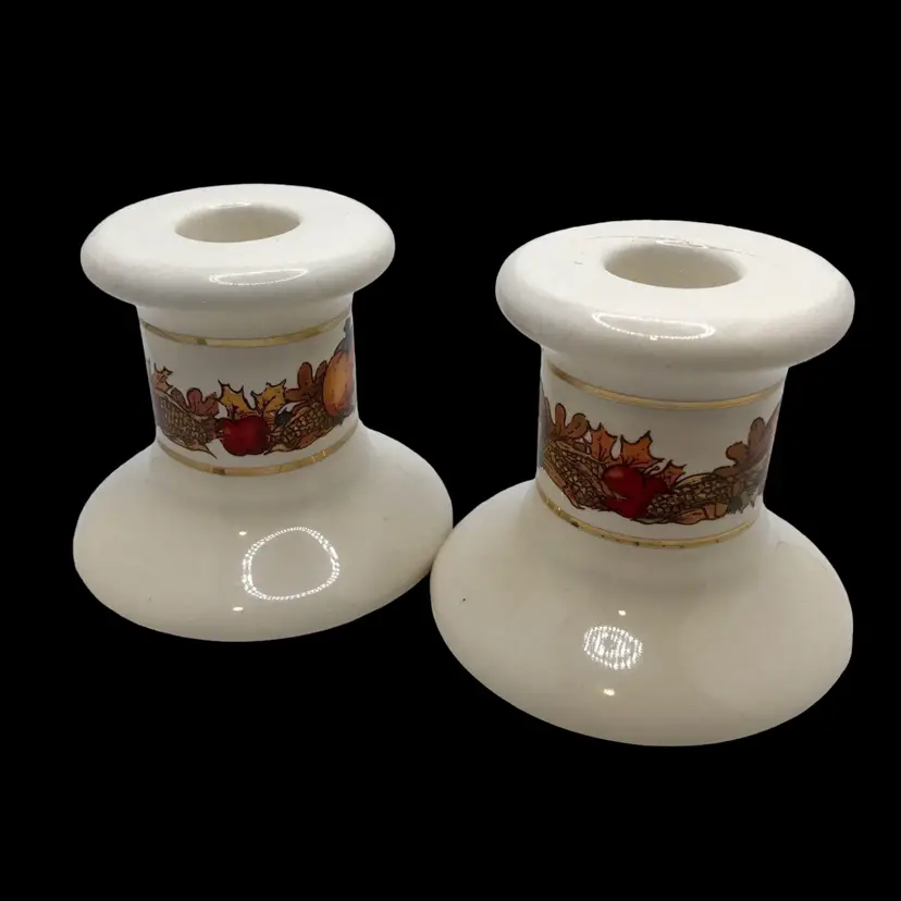 Candle Holders Pair American Greetings Taper Fall Harvest Pumpkins Thanksgiving 2.5"