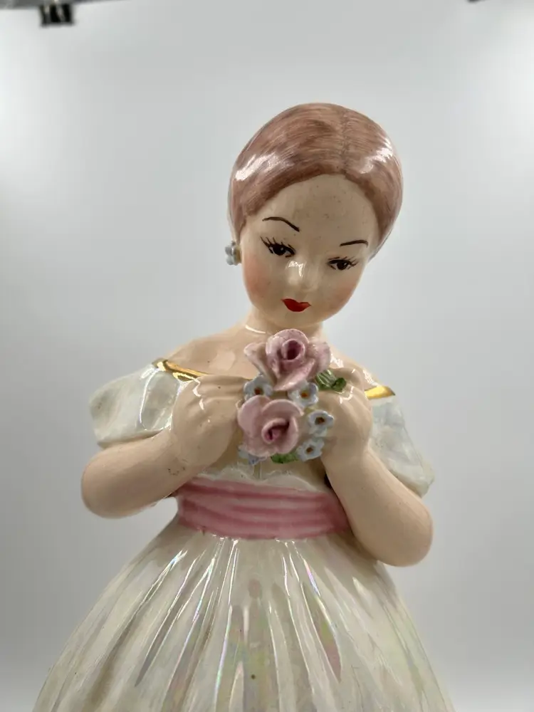 Vintage Holland Ceramic Southern Belle Girl Holding Flowers Figurine