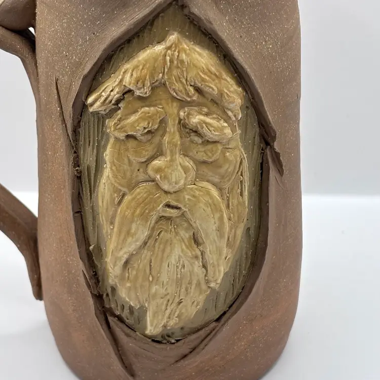 Bearded Face Hand Thrown Pottery Mug