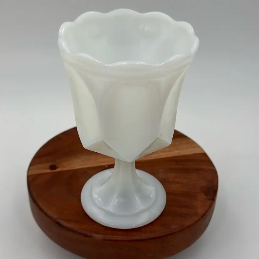 Vintage Milk Glass, Pedestal, Vase, Goblet With Sculpted Edges.
