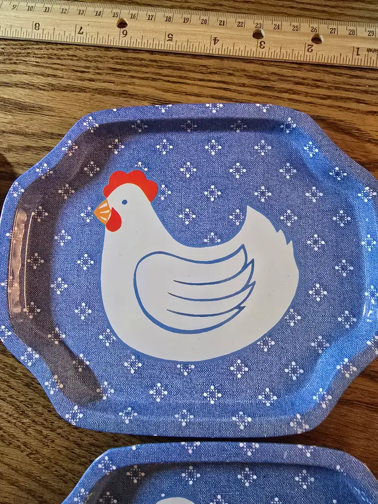 Vintage Blue Metal Farm Animal Snack Trays or Wall Hangings