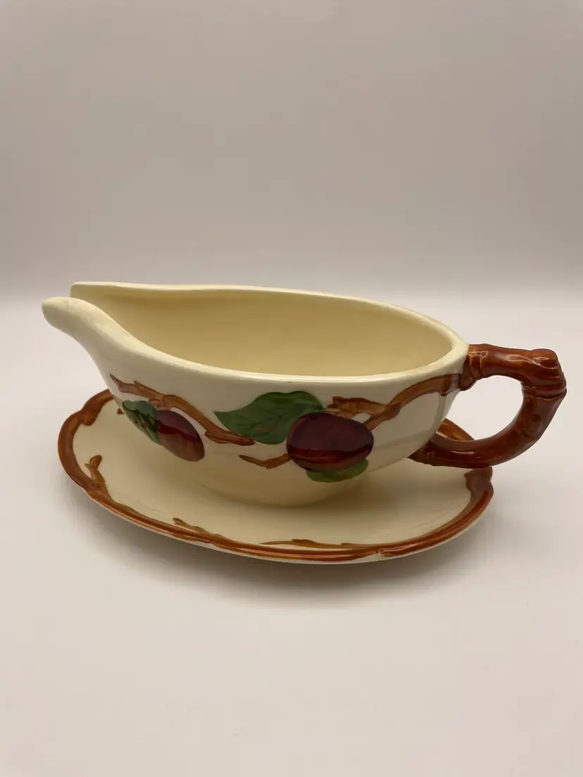 Vintage California Franciscan Ware, Apple Pattern, Gravy Boat with attached plate. Excellent condition!