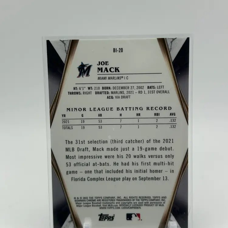 Joe Mack 2022 Bowman Chrome Invicta Prospect Miami Marlins Call-up