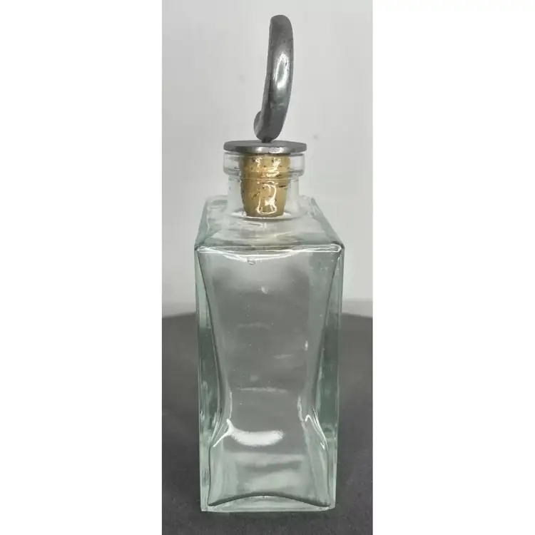 Vintage Glass Square Decanter & Half-Moon Silver Cork Stopper