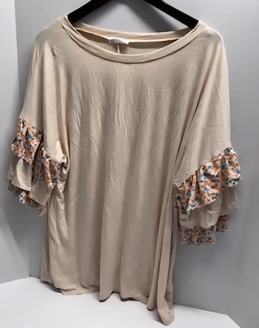 Chic Soul Babydoll Top 3X Cream Ivory with Poms and Puff Sleeves