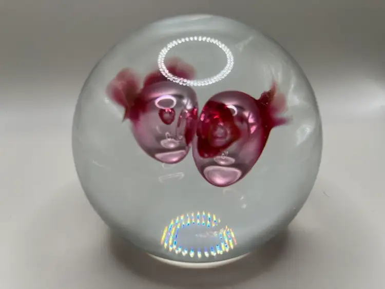 Vintage Art Glass Pink Orb Paperweight
