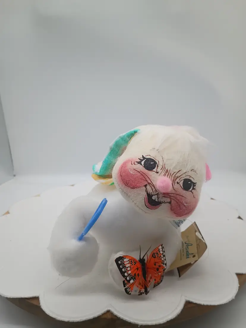 Vintage Annalee White Large Girl Bunny Sherlock Hare White Rabbit with butterfly and magnifying glass