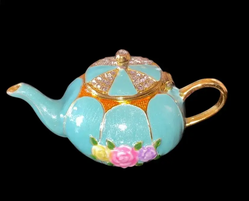 #15-New Old Stock Metal Bejeweled Trinket Box As Pictured