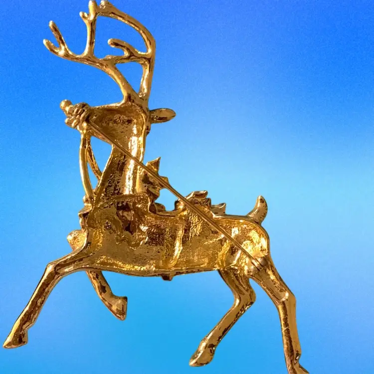 Gold Tone And Silver Tone Reindeer Decorated With Holiday Items. 3” X 2”