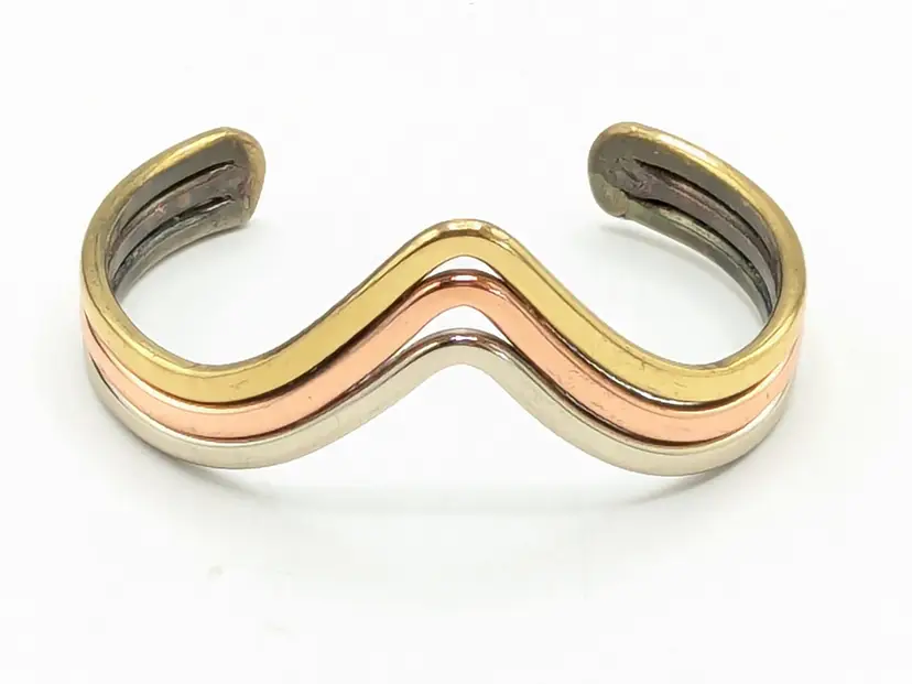 Gold Copper Silver Tone Curved Cuff Bracelet Signed