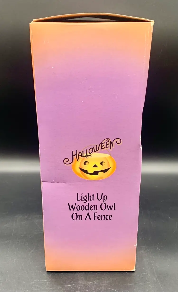 Gemmy Halloween Light Up Wooden Owl On A Fence 2006 Open Box Complete Tested