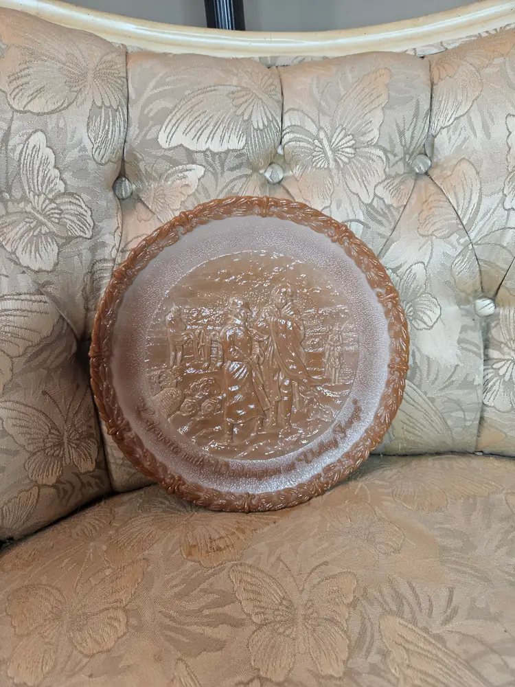 Vintage Fenton Chocolate glass collector plate  "Washington at Valley Forge"