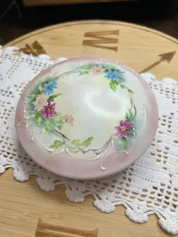 Vintage Hand Painted Porcelain Floral Trinket Box Signed
