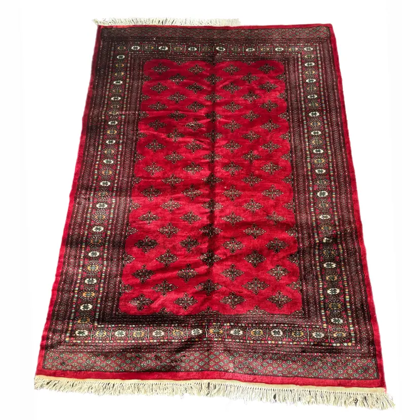 Hand Knotted Wool Area Rug 6x9 Oriental Carpet Red Tribal Made Pakistan Vintage