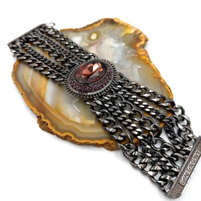 Givenchy Bracelet Chambery Swarovski Crystal Multi Chain Gun Metal Statement