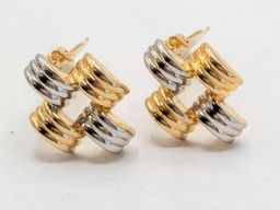 Vintage Two Tone Ribbed Clip On Earrings