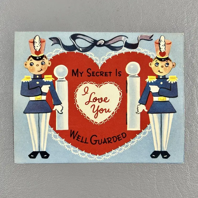 Vintage Valentine Greeting Card Guards Uniform My Secret Is Well Guarded I Love 4.75"