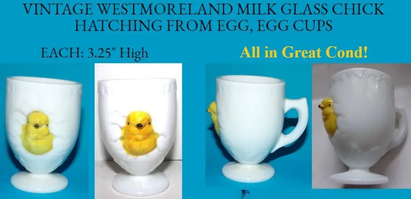 Vintage Westmoreland Glass Milk Glass, Painted Chicks Hatching Egg Cup, 3 Available