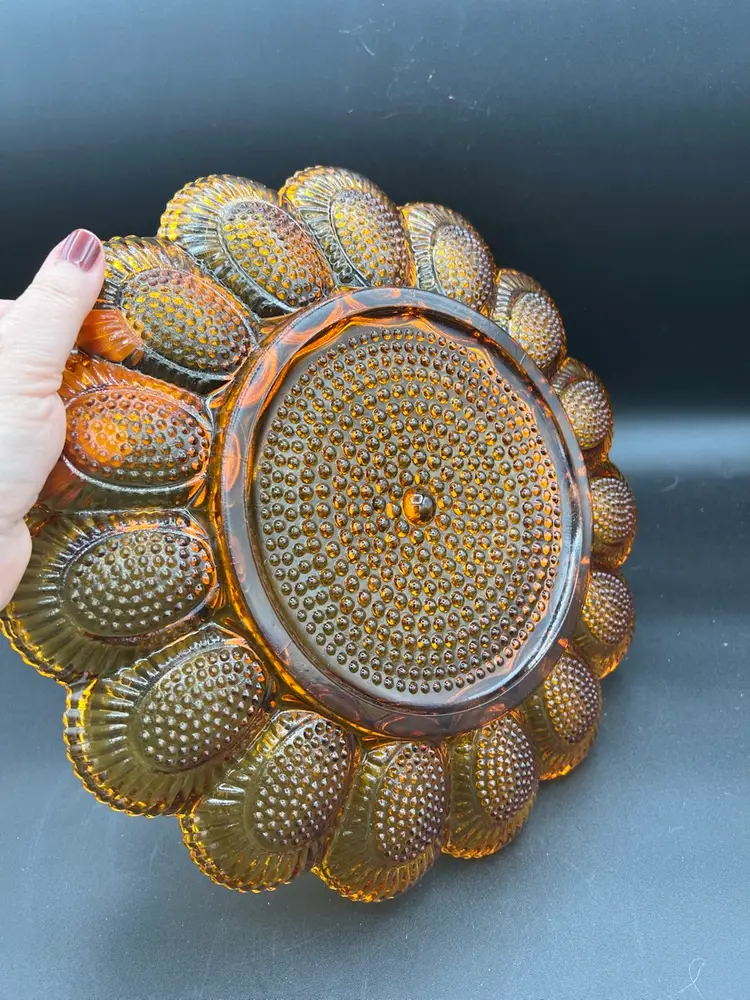 Indiana Glass Amber Glass Plate For Deviled Eggs