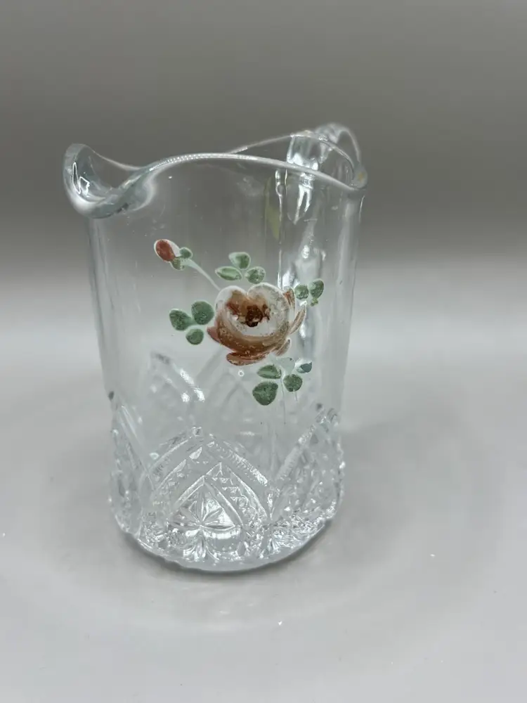EAPG Glass Miniature Pitcher Heart Band And Flower