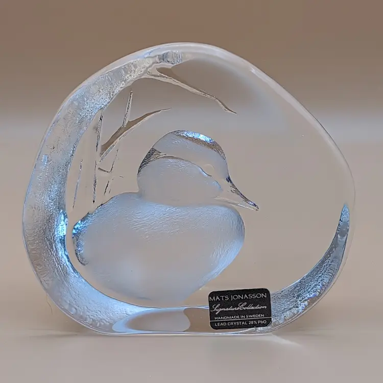 Mats Jonasson Sweden Crystal Glass Duckling Baby Duck Sculpture Paperweight