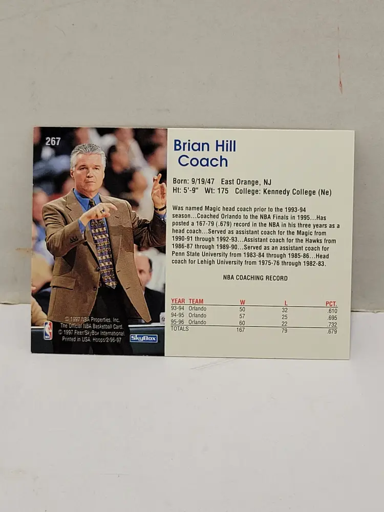1996-97 NBA Hoops Brian Hill #267 Orlando Magic