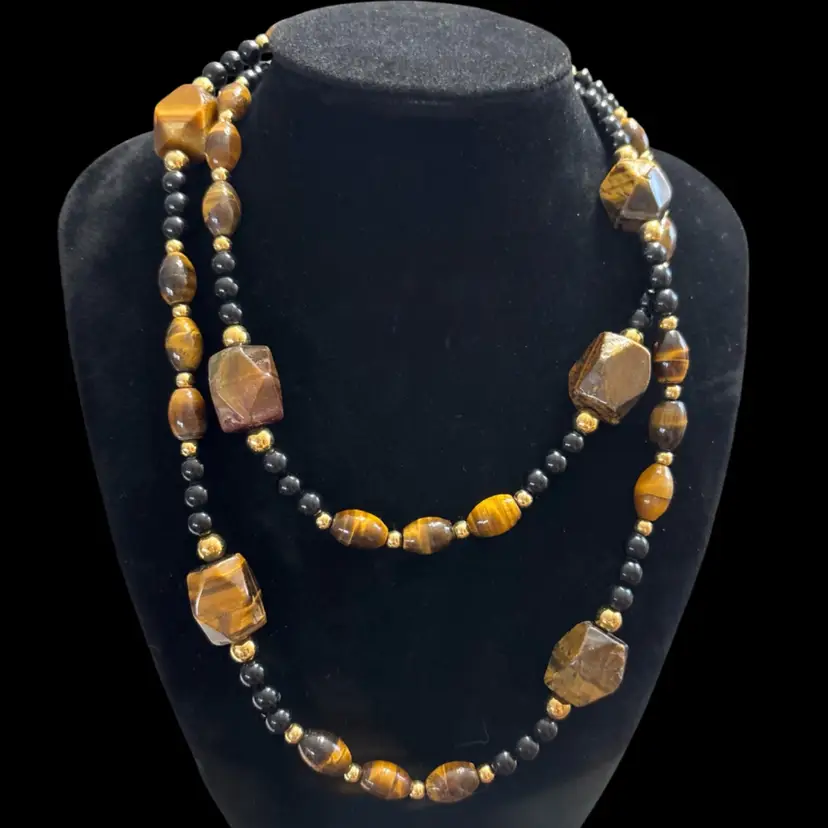 Tiger Eye And Black Beaded Necklace