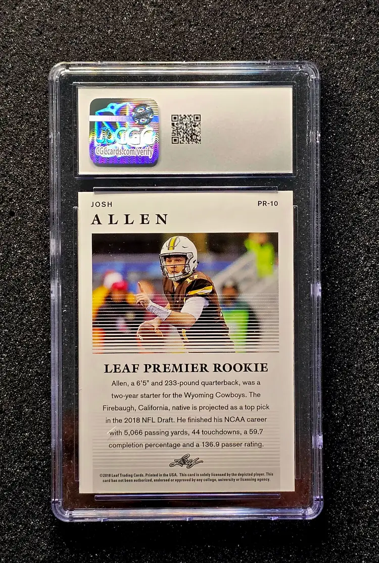2018 Leaf Premier Rookie PR-10 JOSH ALLEN Rookie RC Gem Mint CGC 10