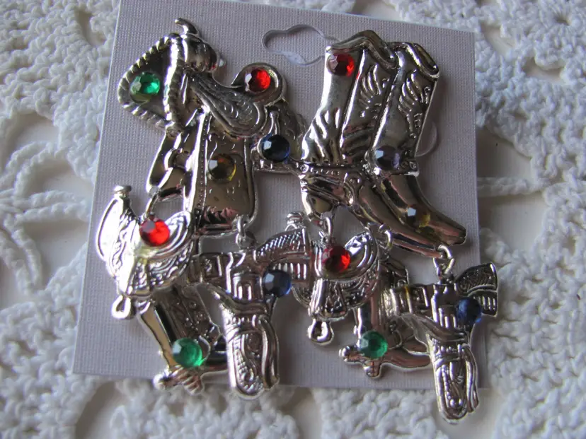 SILVERTONED SADDLE & WESTERN BOOT EARRINGS NIP