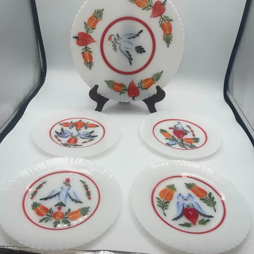 Mac Beth Evans ~ 11" Server PLATE & 4 8” Plates (Handpainted) 1930-1950