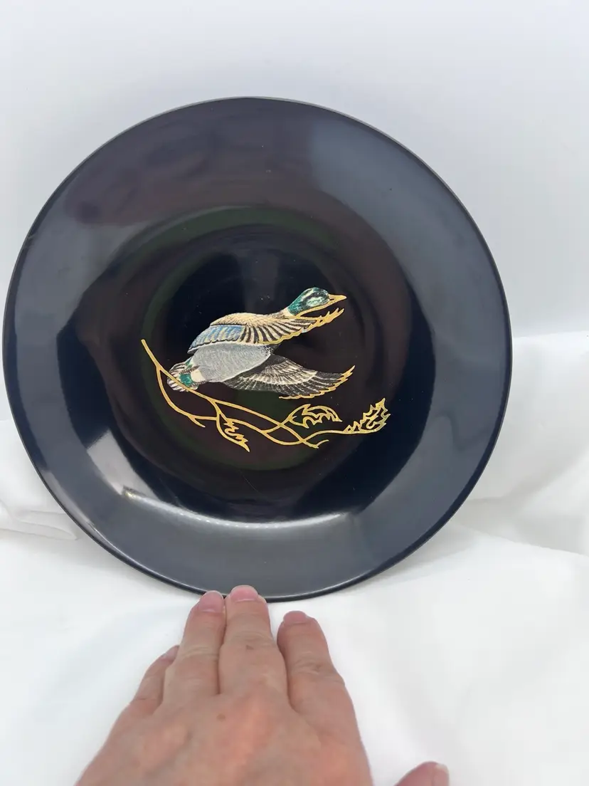 #2035B Vintage Couroc of Monterey, CA Bowl with Inlayed Mallard in Flight Design Ok