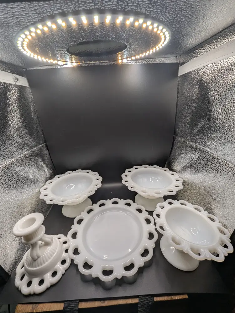 Vintage Lot of 5 Lace Edge Milk Glass 4 by ANCHOR HOCKING  Old Colony 1 Unidentified