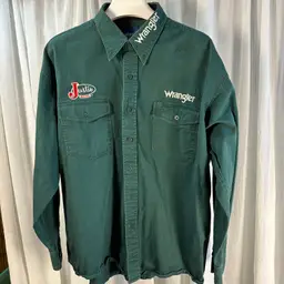 Wrangler Justin Boots Western Shirt Mens XL Green Decorated Embroidery Cowboy