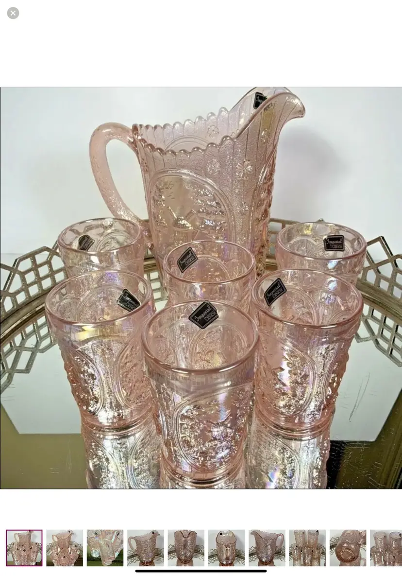 Imperial Pitcher 6 Tumblers Windmill Cabin Barware Set Vintage 