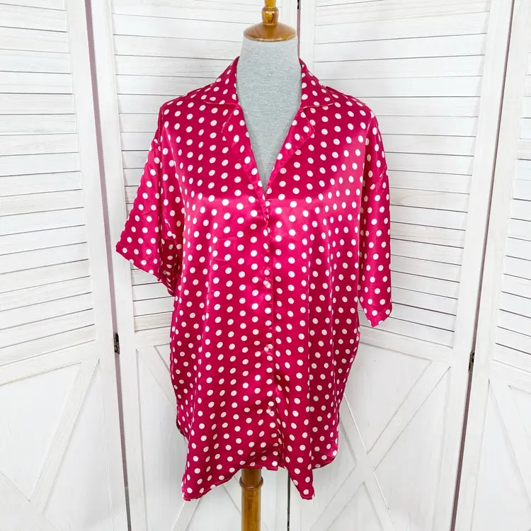 Victoria’s Secret Vintage Satin Polkadot Sleep Shirt Pink White Small