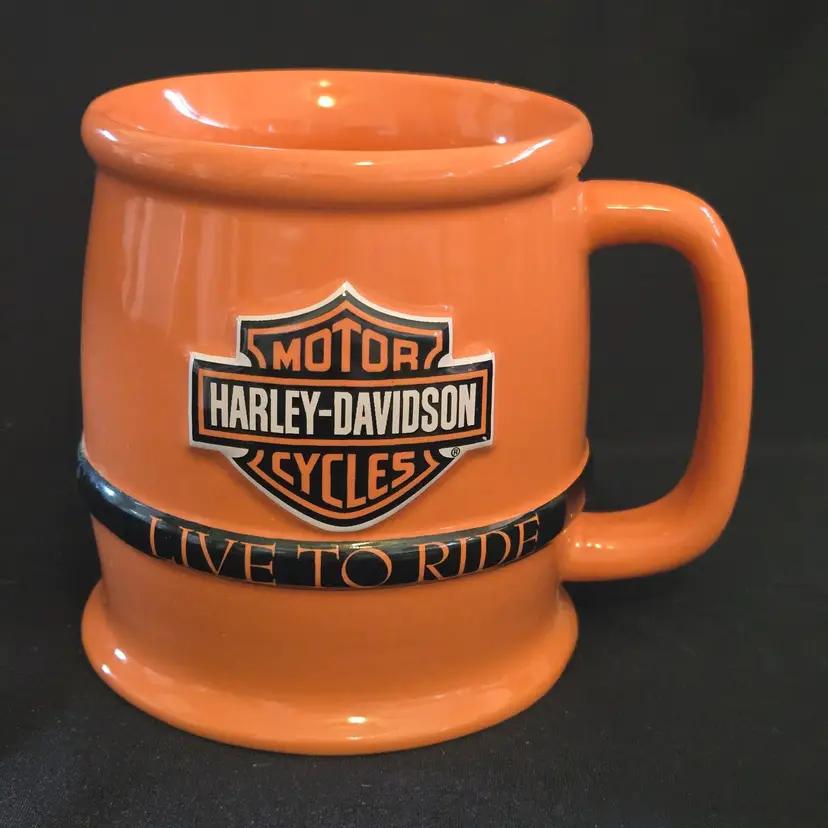 Harley-Davidson Mug Live To Ride Orange Barrel Coffee Cup 2009 RUSS 4⅛"T China