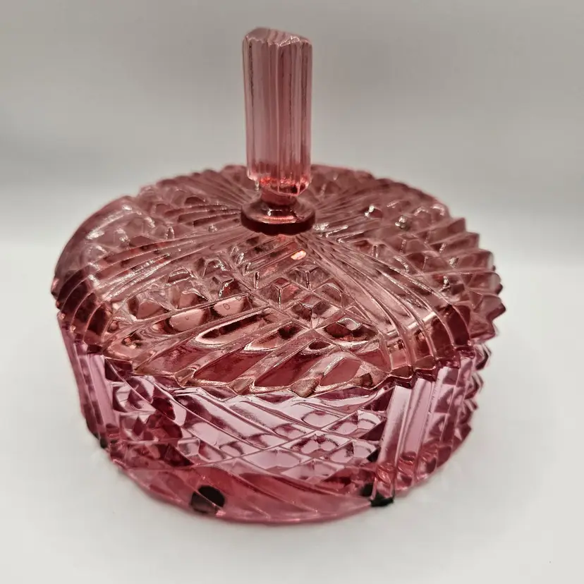 #01 - Vintage Viking Glass Pink "Yesteryear" Divided Candy Dish with Lid