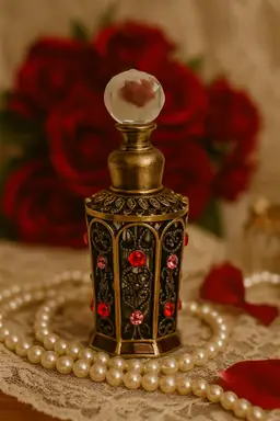Vintage Glass & Brass Perfume Bottle with Rhinestones