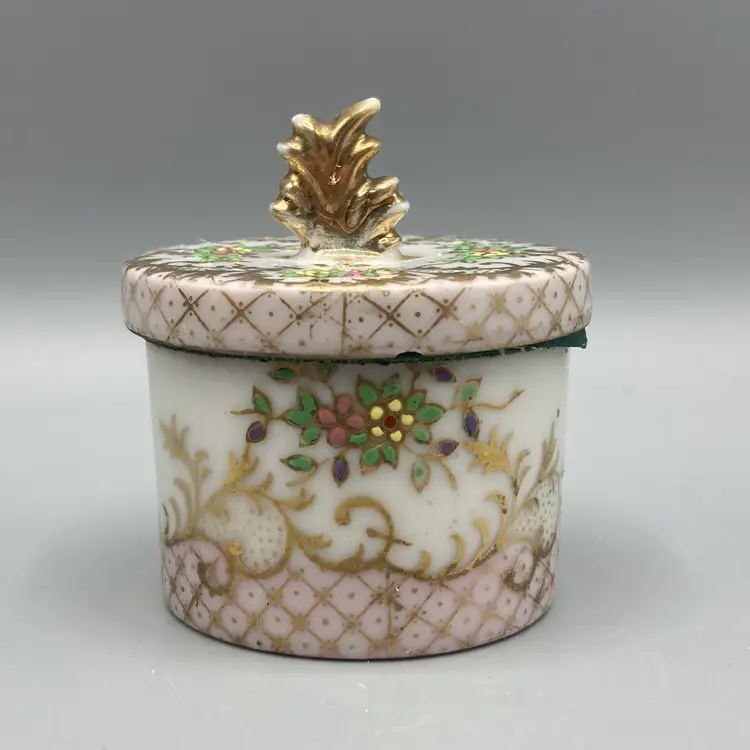 Vintage Ceramic Floral Design Postage Stamp Roll Dispenser Holder - Small Trinket Box