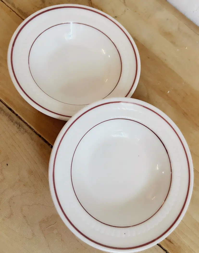 Syracuse China Restaurant Ware Small Bowls Set Of 2 White Red Stripe