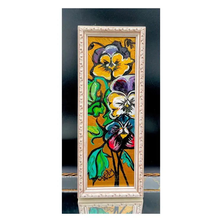 Sun Dancers
New, Original Pansy Painting 
On 4”x12” Watercolor Paper 
In 5”X13” Preloved Frame 
With Glass
Flower Art