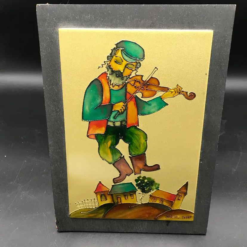 Hadar Aviv Israeli Art Enamel on Wood Fiddler on the Roof