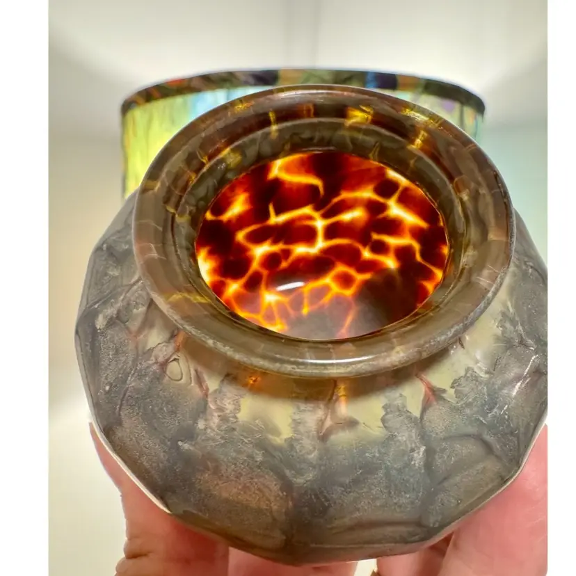 Vintage 3.5” 4” wide tall iridescent art glass vase, by Louis Comfort Tiffany Favrile glass from the early 20th century