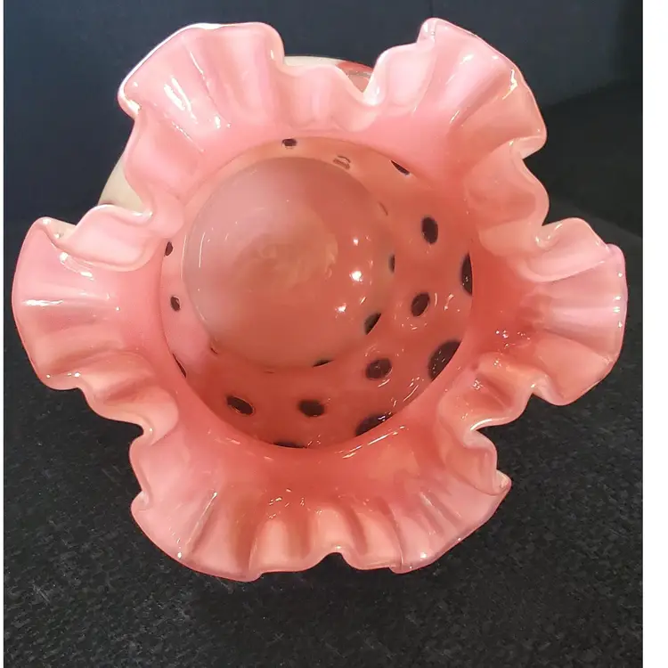 #01 Fenton Cranberry Coin Dot Ruffled Top Vase