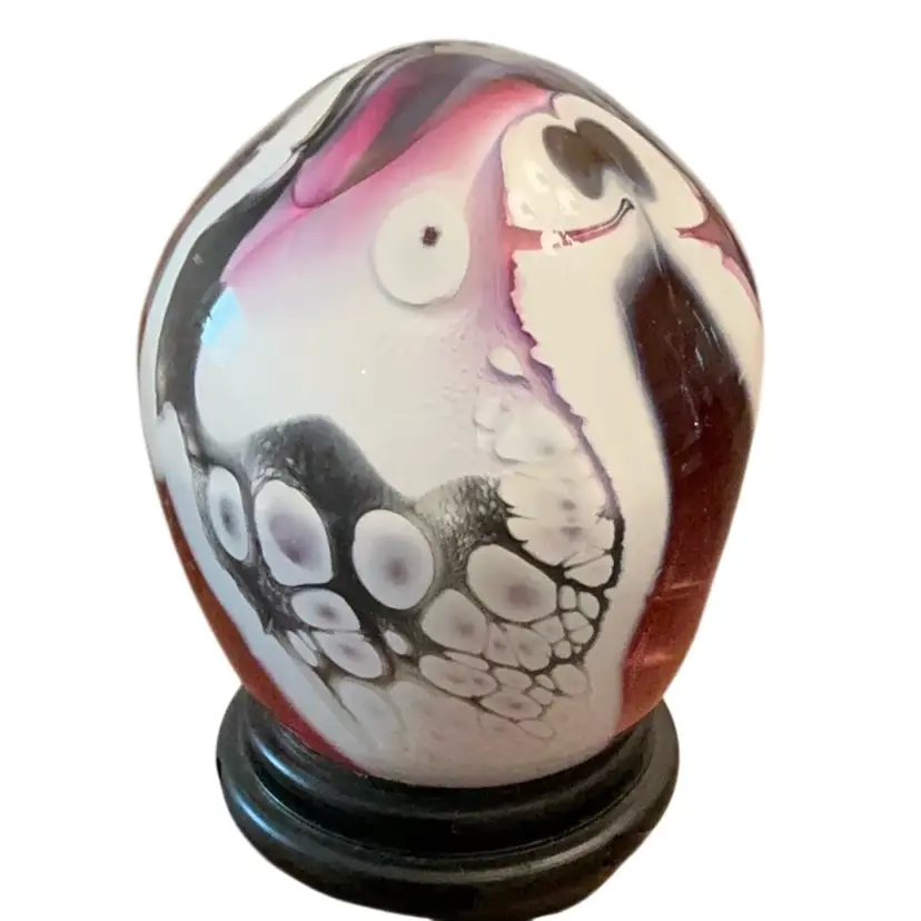 Vintage 1984 JA Hewitt Hand Blown Freeform Egg Shaped Pink Paperweight 3 3/4”