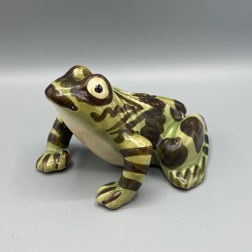 Vintage Brush McCoy Hand Painted Ceramic Green Frog - 5" Long