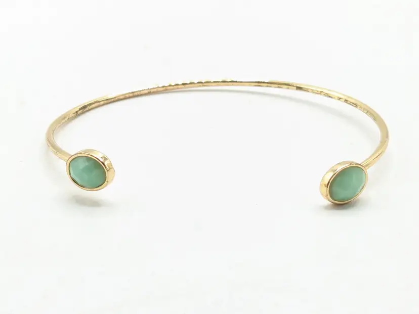 Gold Plated Cuff Bracelet with Aquamarine Color Crystals