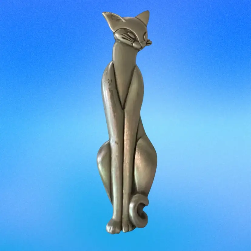 J.J. Cat Brooch Pewter Siamese Egyptian Style Cat Pin By Jonette Jewelry Co. Hallmarked