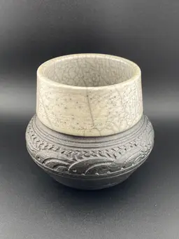 VTG Raku Studio Pottery Charles Smith Incised Fish Ocean Design 3 94